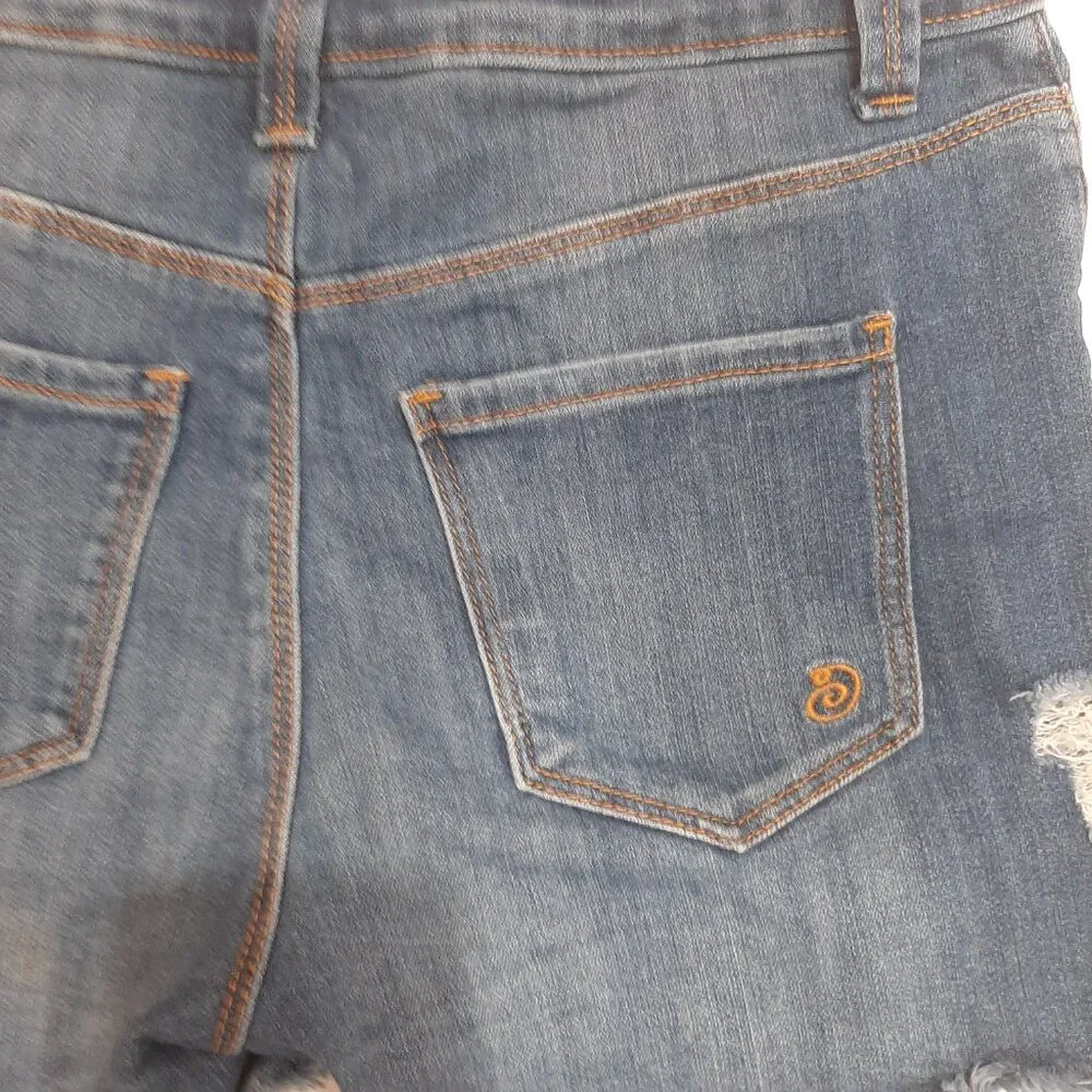 Button fly distressed high rise waisted denim jean shorts medium wash - Picture 6 of 12